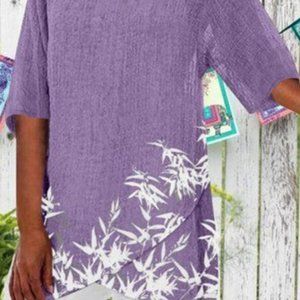 NEW - Purple with White flowers, short sleeved top